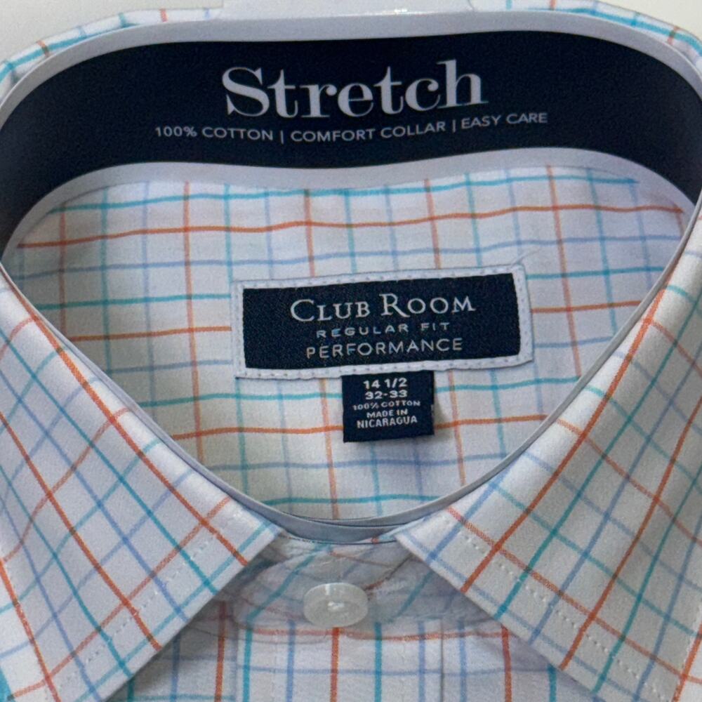 Club Room Men's Regular Fit Letto Plaid Dress Shirt Orange Aqua 14.5 32/33 $60 - Picture 5 of 5